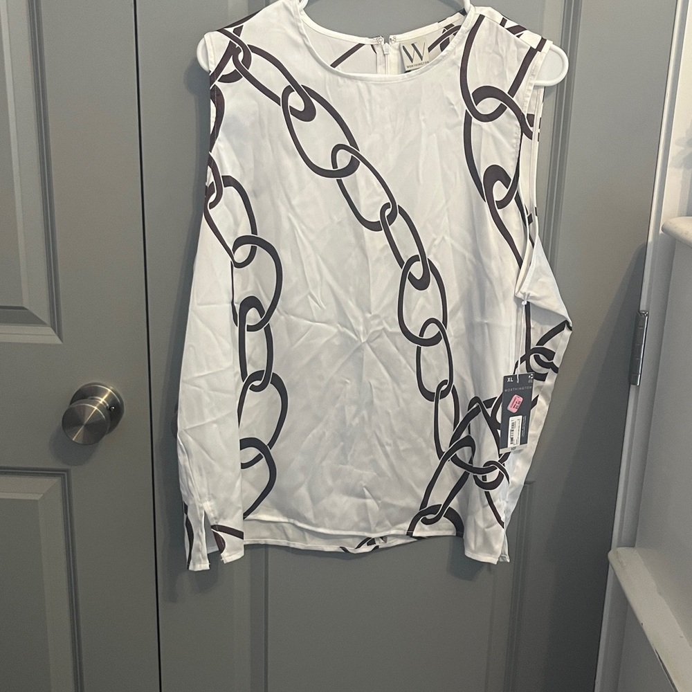 Worthington White and Brown Sleeveless Top